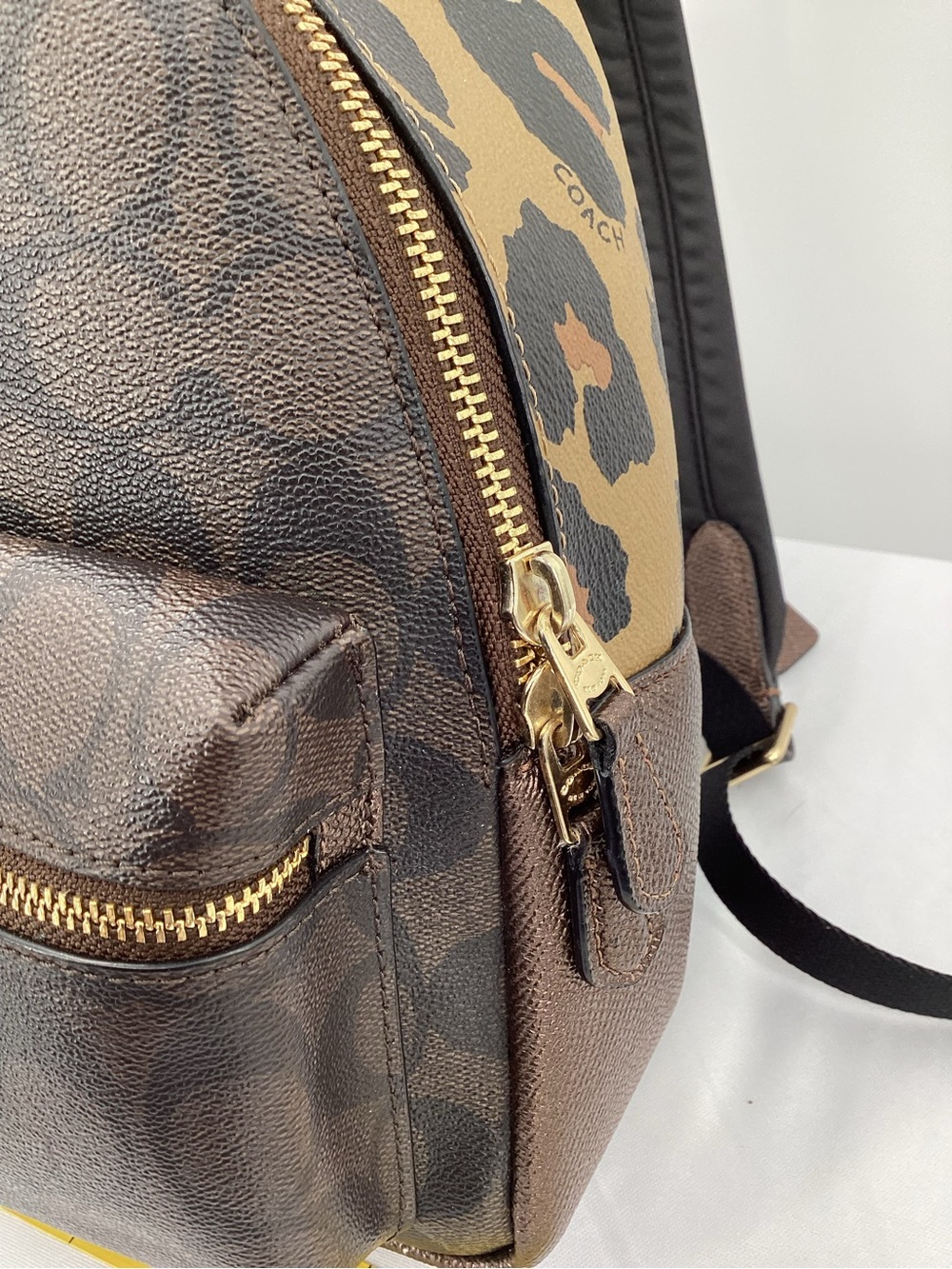 Coach Charlie Dark Mini Backpack Brown Signature Coated Canvaswith Gold Hardware - Picture 7 of 11